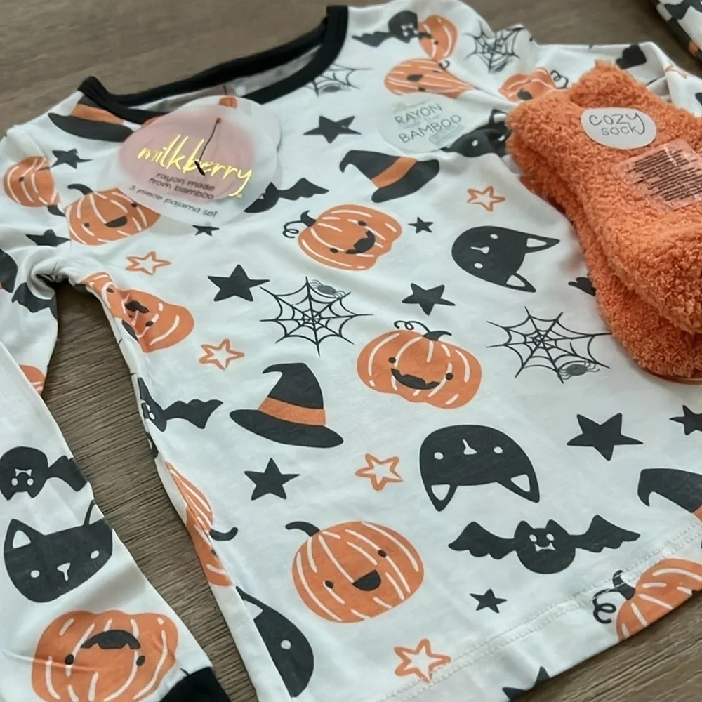 🎃 Milkberry Toddler Girl Boy Bamboo Halloween Pajama Set 3T 4T Pumpkins